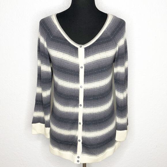Marc by Marc Jacobs cream gray striped silk blend button cardigan size Large - Picture 1 of 14